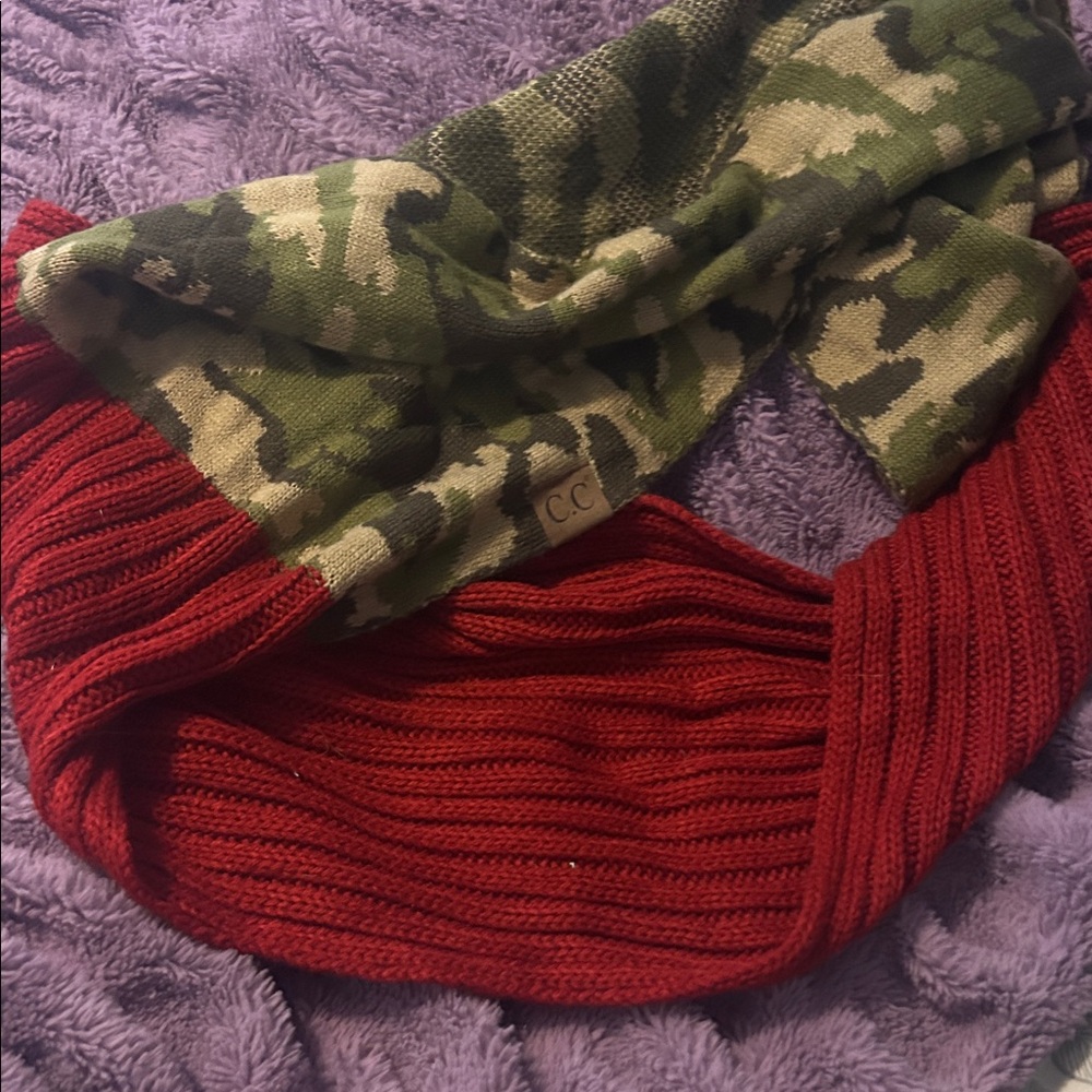 C.C Green Camouflage and Red Knit Scarf